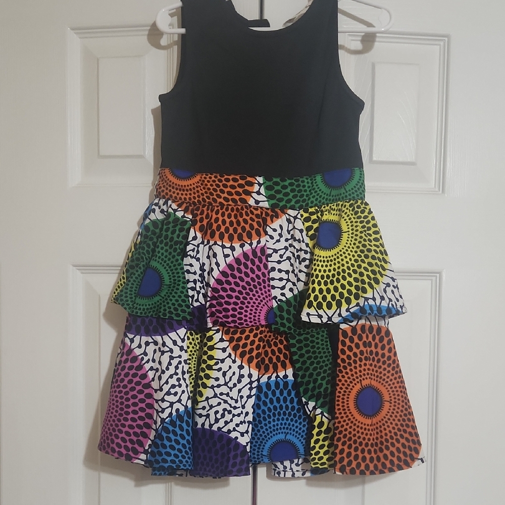 Colorful Sleeveless Dress with Patterned Skirt